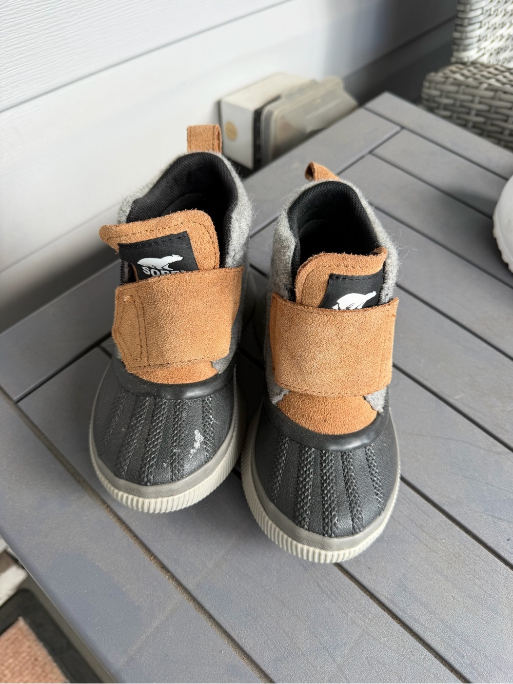 Sorel Kids Brown & Gray Waterproof Hook-and-Loop Duck Boots